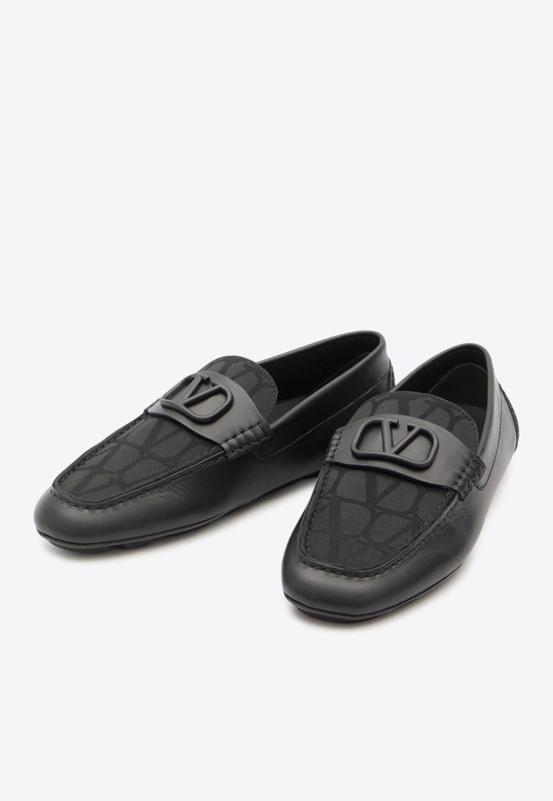 Valentino Logo-Jacquard Driver Leather Loafers Black 4Y2S0G30-GRG-0NO