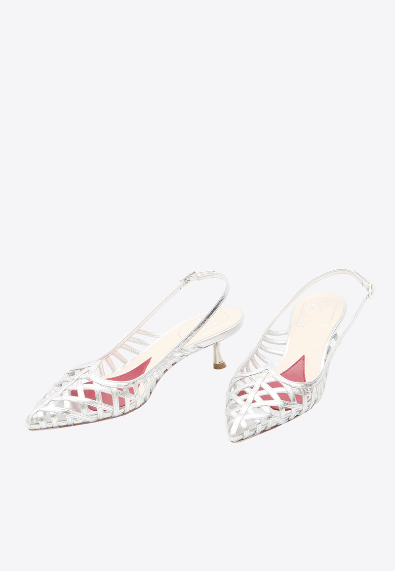 Roger Vivier I Love 45 Metallic Slingback Pumps Silver RVW54338590-T0H-B200