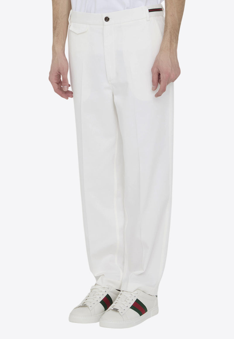 Gucci GG-Embroidered Pants with Web-Stripe White 762149-ZAJ3D-9198