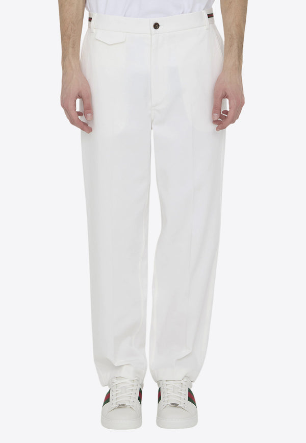 Gucci GG-Embroidered Pants with Web-Stripe White 762149-ZAJ3D-9198