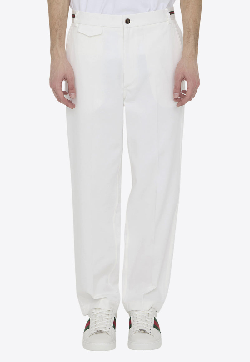 Gucci GG-Embroidered Pants with Web-Stripe White 762149-ZAJ3D-9198