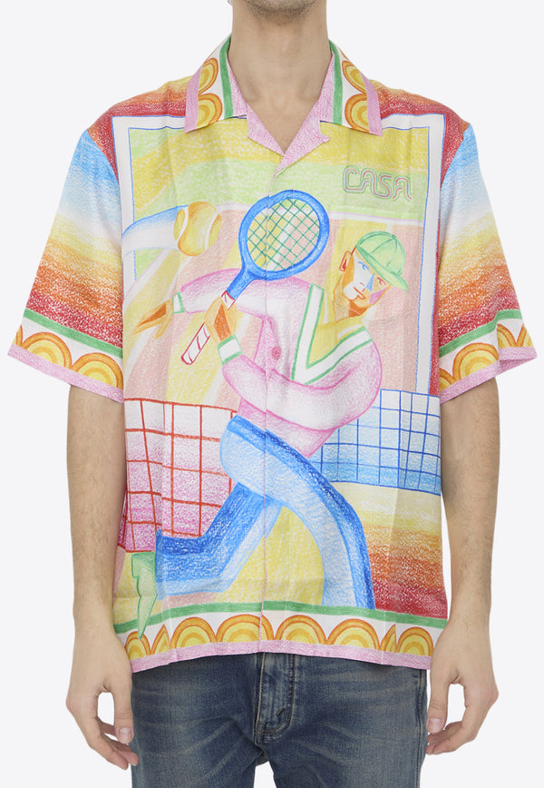 Casablanca Crayon Tennis Player Bowling Shirt Multicolor MS24-SH-003-03--