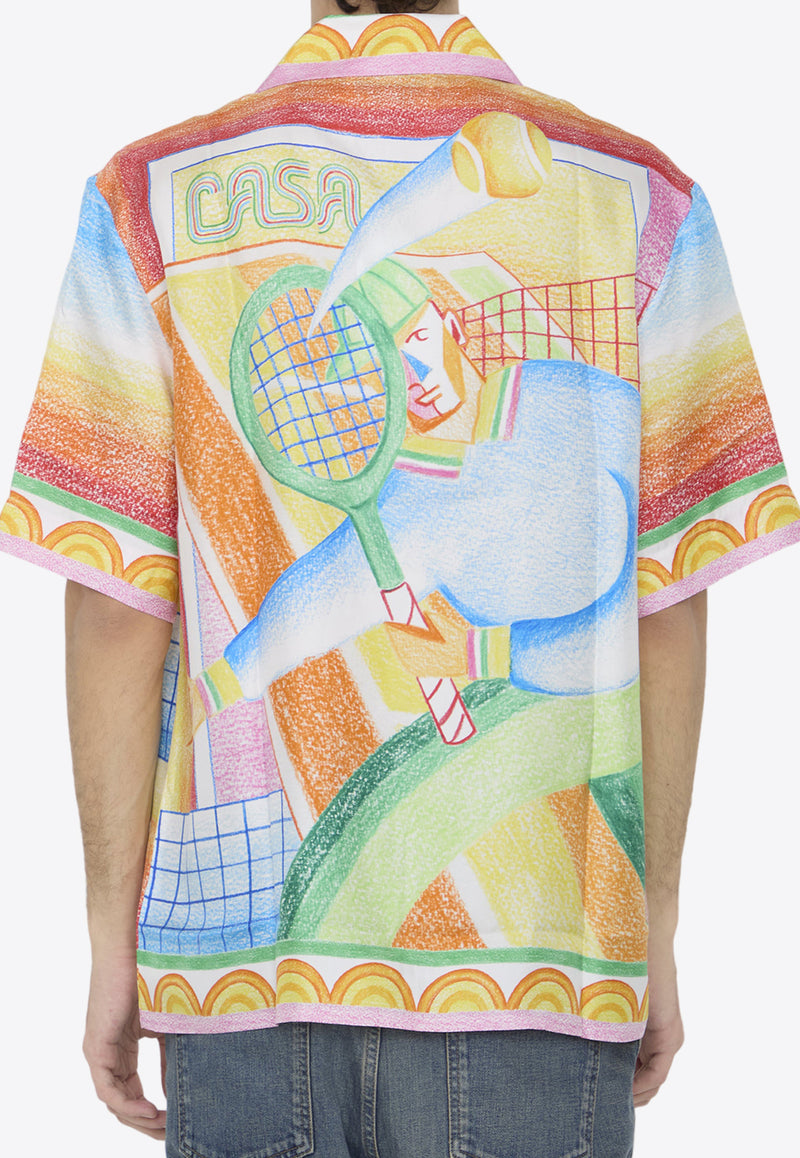 Casablanca Crayon Tennis Player Bowling Shirt Multicolor MS24-SH-003-03--
