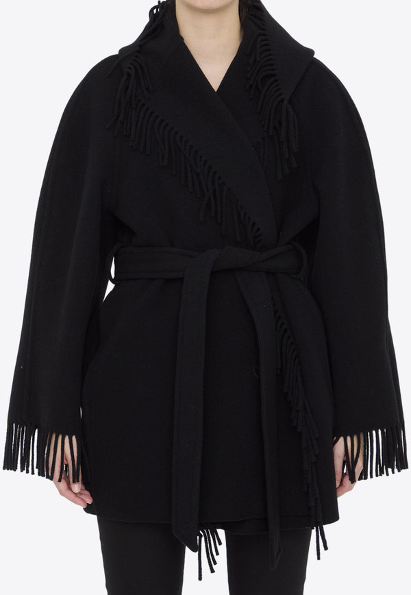Balenciaga Fringe Wool Coat Black 772968-TPU04-1000