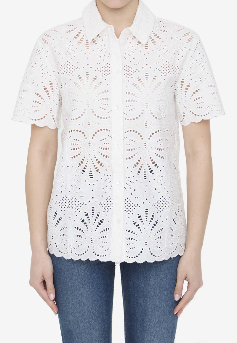 Self-Portrait Sangallo Lace Short-Sleeved Shirt White SS24141TA-W--WHITE