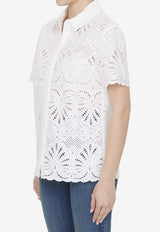 Self-Portrait Sangallo Lace Short-Sleeved Shirt White SS24141TA-W--WHITE