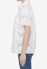 Self-Portrait Sangallo Lace Short-Sleeved Shirt White SS24141TA-W--WHITE