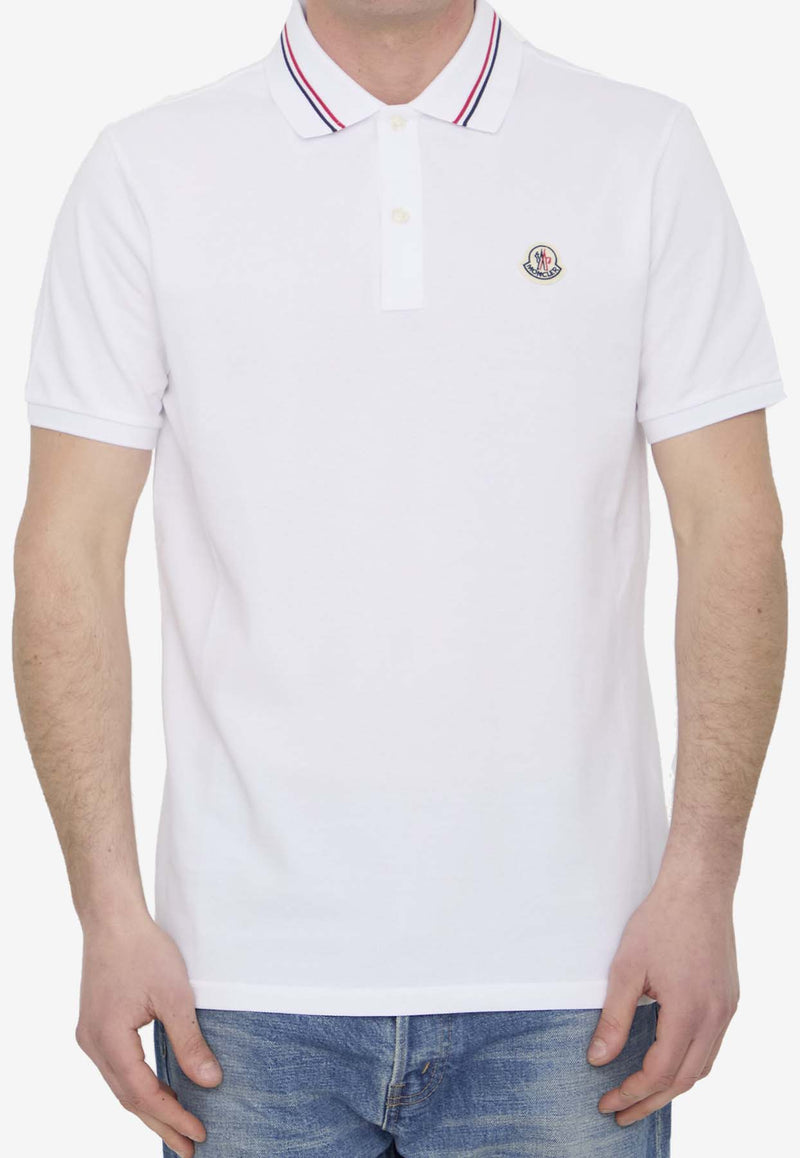 Moncler Log Patch Piquet Polo T-shirt White 8A00021-89A16-002