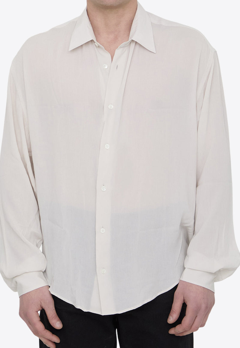 AMI PARIS Logo Embroidered Button-Up Shirt White USH126-VI0016-193