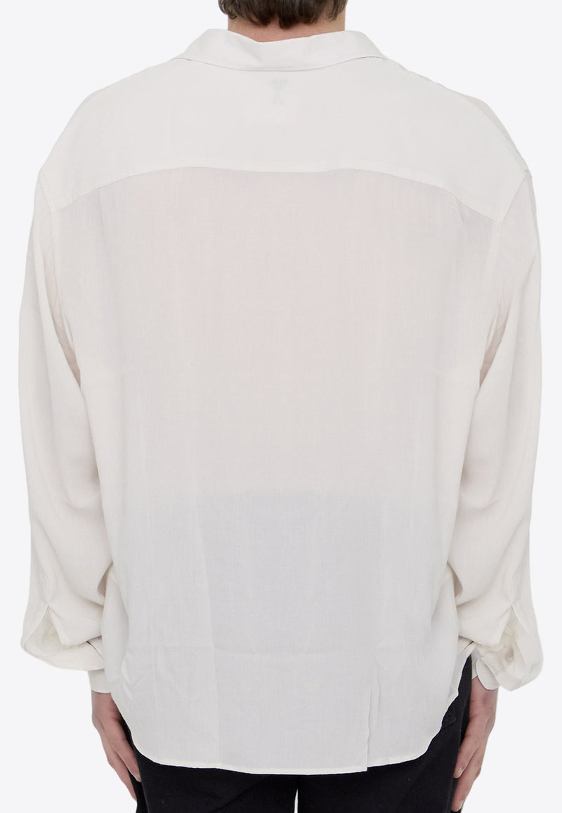 AMI PARIS Logo Embroidered Button-Up Shirt White USH126-VI0016-193