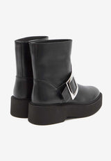 Roger Vivier Viv' Rangers Leather Ankle Biker Boots Black RVW74038980-TTQ-B999