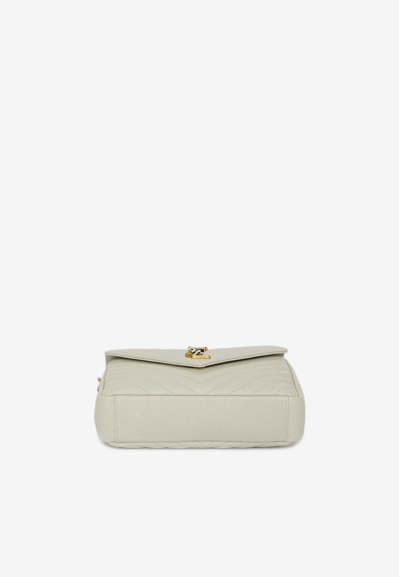 Saint Laurent Medium College Quilted Leather Crossbody Bag Cream 600279-BRM07-9207