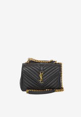 Saint Laurent Medium College Quilted Leather Crossbody Bag Black 600279-BRM07-1000