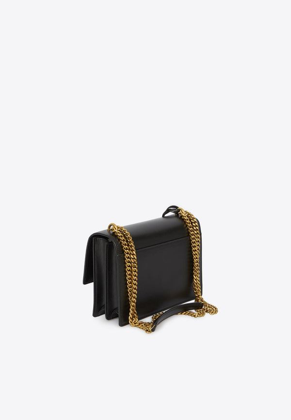 Saint Laurent Medium Sunset Calf Leather Shoulder Bag Black 442906-D420W-1000