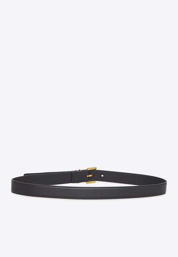 Saint Laurent Cassandre Smooth Leather Belt Black 634437-BOO0W-1000