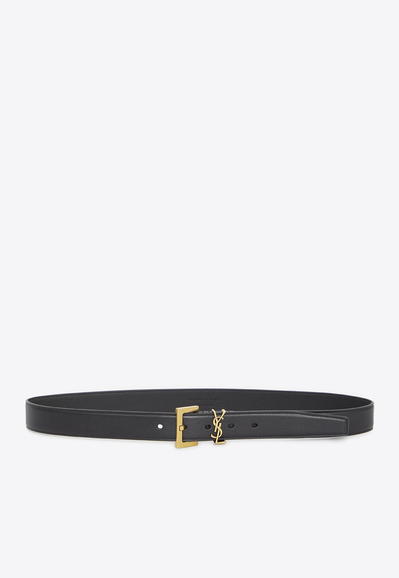 Saint Laurent Cassandre Smooth Leather Belt Black 634437-BOO0W-1000