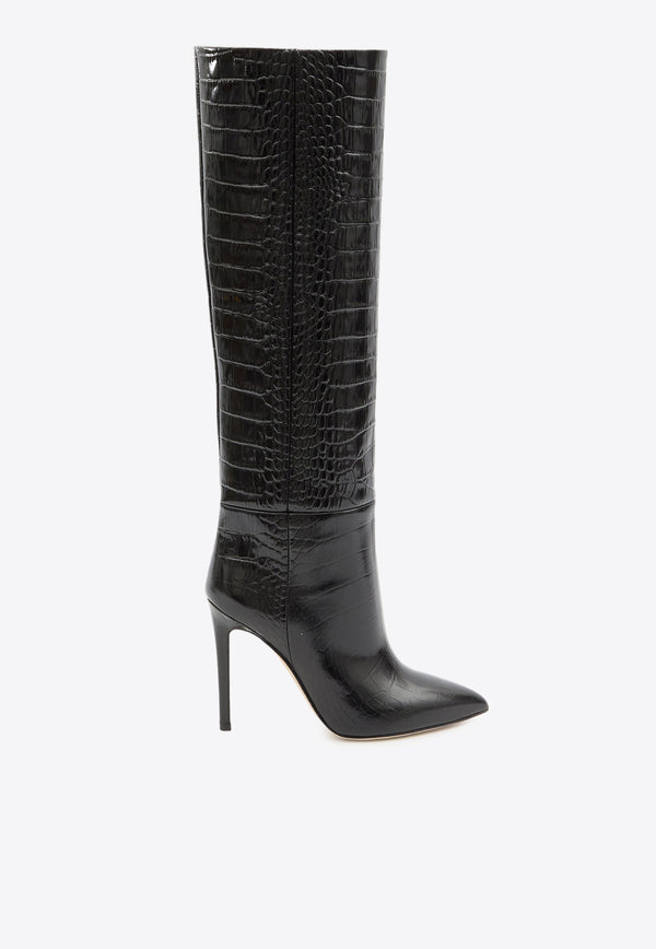 Paris Texas 100 Croc-Embossed Leather Knee-High Boots Black PX133-XCOCO-CARBONE