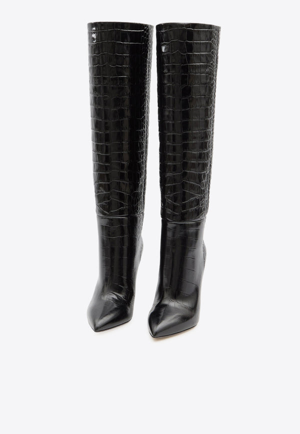 Paris Texas 100 Croc-Embossed Leather Knee-High Boots Black PX133-XCOCO-CARBONE