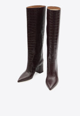 Paris Texas Anja 70 Croc-Embossed Leather Knee-High Boots Bordeaux PX1019-XCOCO-MARRONE