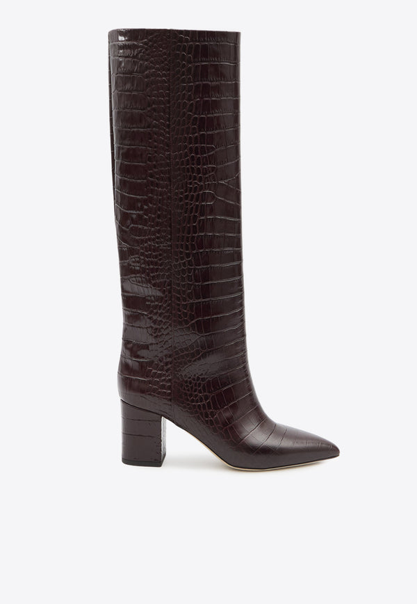 Paris Texas Anja 70 Croc-Embossed Leather Knee-High Boots Bordeaux PX1019-XCOCO-MARRONE