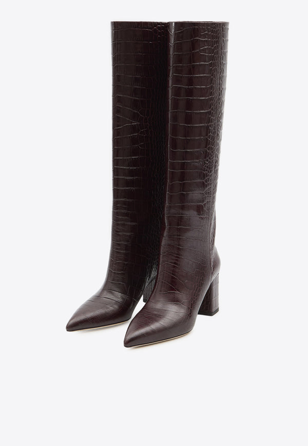 Paris Texas Anja 70 Croc-Embossed Leather Knee-High Boots Bordeaux PX1019-XCOCO-MARRONE