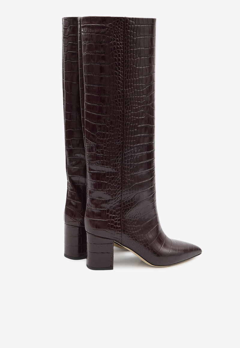 Paris Texas Anja 70 Croc-Embossed Leather Knee-High Boots Bordeaux PX1019-XCOCO-MARRONE