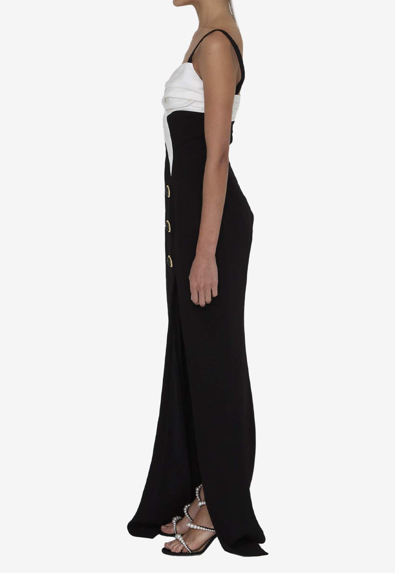 Balmain Two-Tone Crepe Gown Black DF1RN180-VB00-0PA