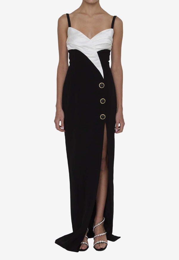 Balmain Two-Tone Crepe Gown Black DF1RN180-VB00-0PA