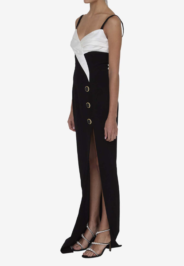 Balmain Two-Tone Crepe Gown Black DF1RN180-VB00-0PA