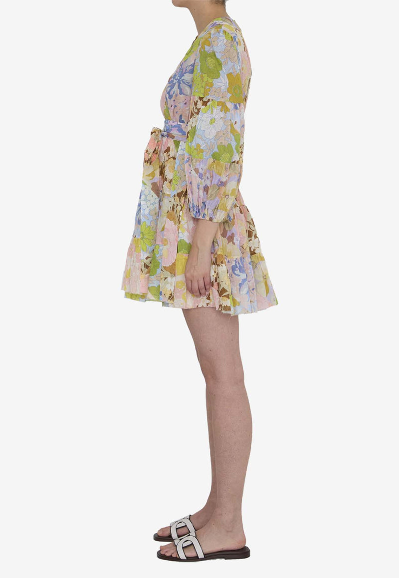 Zimmermann Floral Print V-neck Mini Dress Multicolor 4384DSS244--PTFO