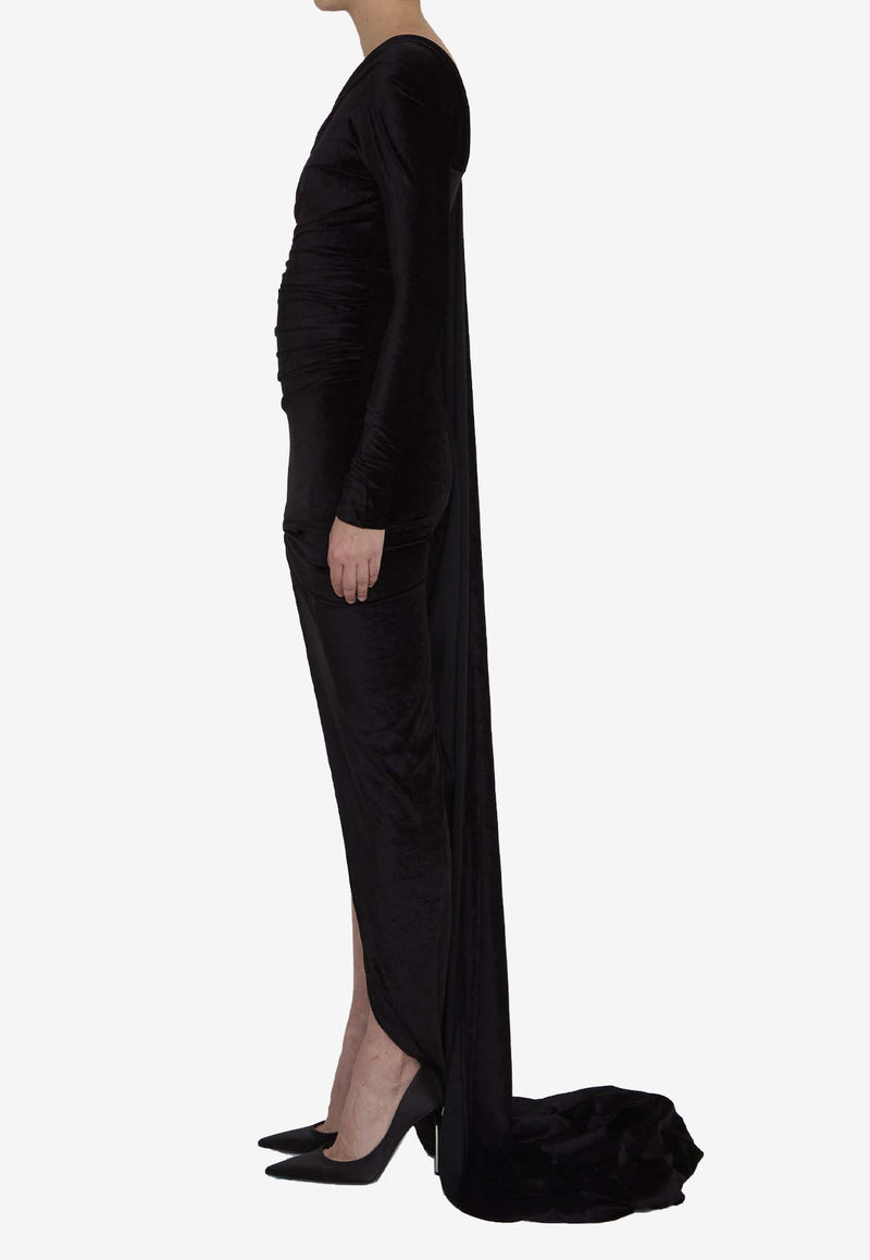Balenciaga Asymmetric One-Shoulder Maxi Dress Black 794443-TKQ22-1000