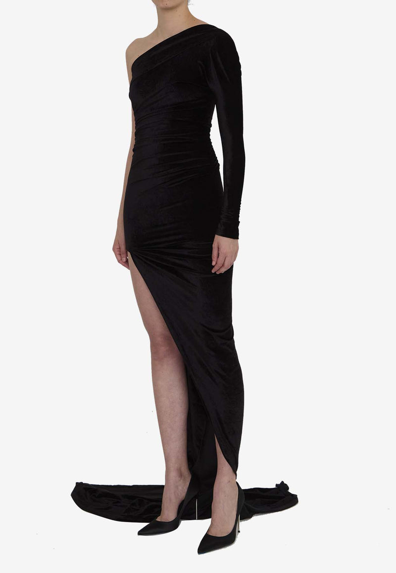 Balenciaga Asymmetric One-Shoulder Maxi Dress Black 794443-TKQ22-1000