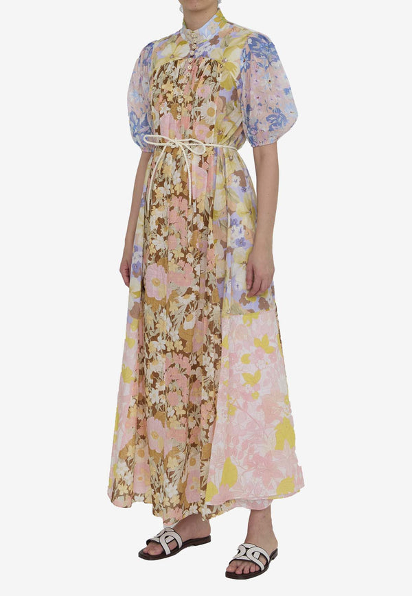 Zimmermann Floral Print Puff-Sleeved Maxi Dress Multicolor 9281DSS244-SPLI-SPLICED