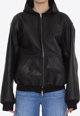 Balenciaga Leather Zip-Up Hooded Jacket Black 790311-TQS14-1000