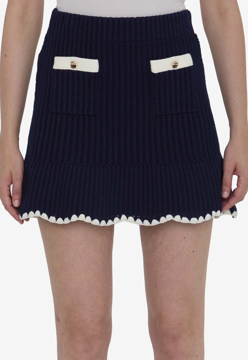 Self-Portrait Crochet Knit Mini Skirt Blue PF24131SK--BLUE DENIM