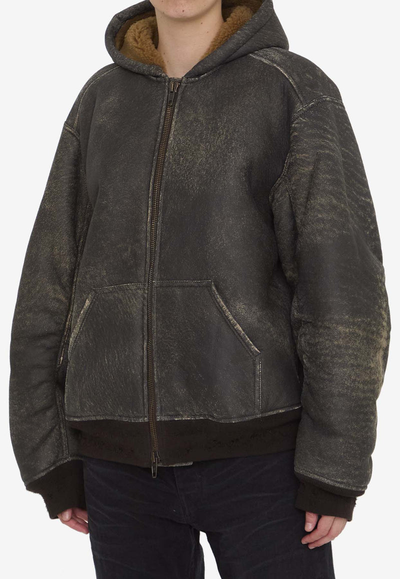 Balenciaga Distressed Zip-Up Hooded Jacket Brown 790243-TQS06-2506