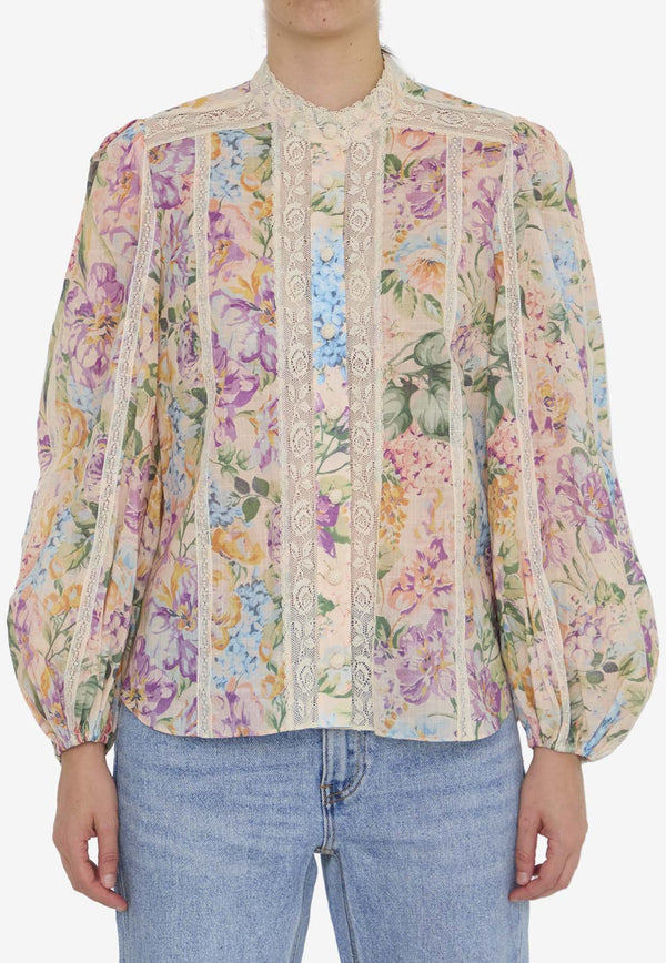 Zimmermann Halliday Lace-Trimmed Floral Shirt Multicolor 1348TSS241--MWF