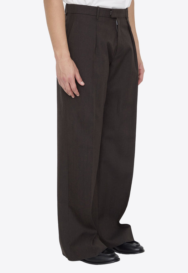 Burberry Wide-Leg Pleated Wool Pants Brown 8095108--A3184