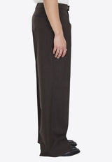 Burberry Wide-Leg Pleated Wool Pants Brown 8095108--A3184