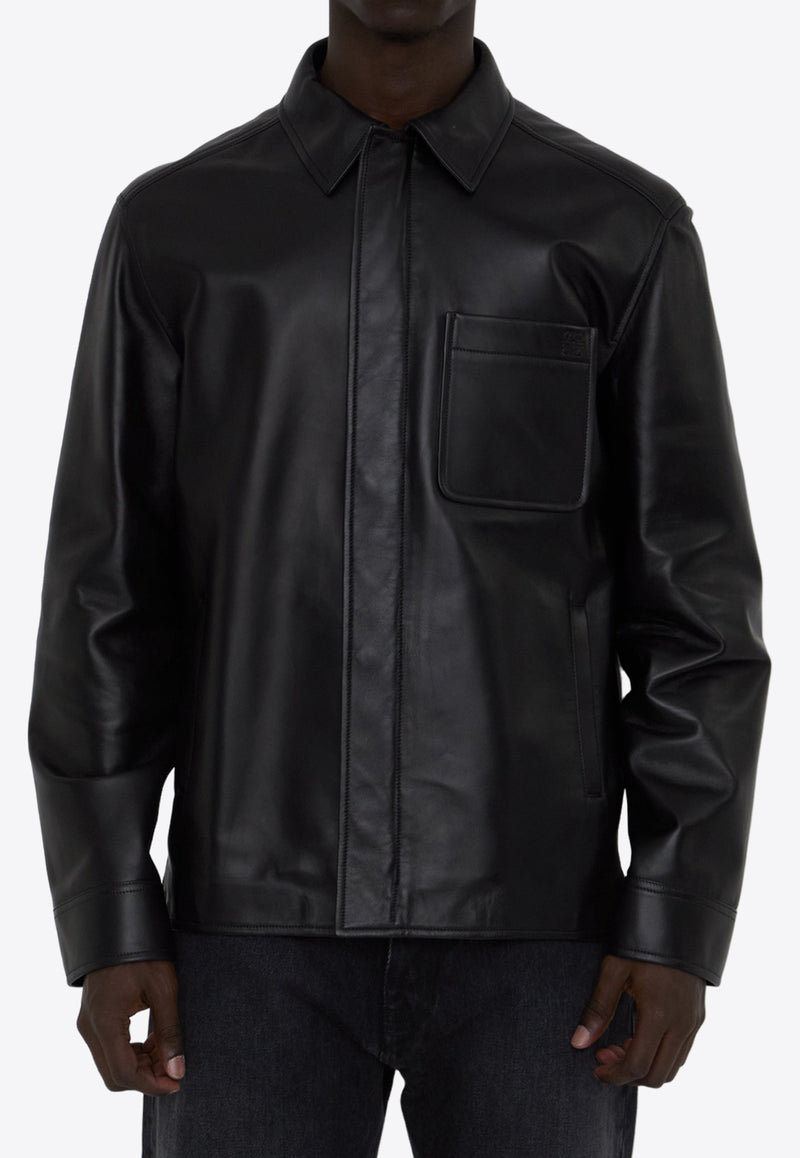 Loewe Anagram Leather Zip-Up Overshirt Black H526Y31L29--1100