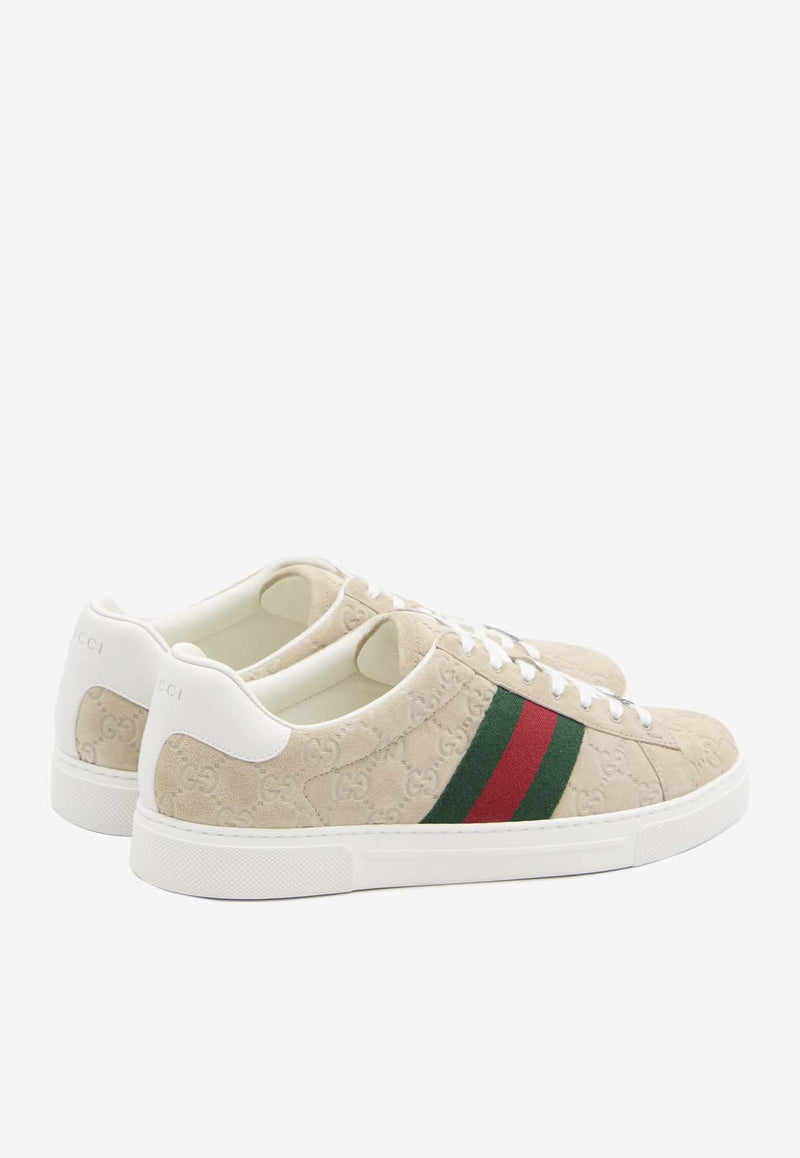 Gucci Ace GG Suede Low-Top Sneakers Beige 798652-AADV9-9566