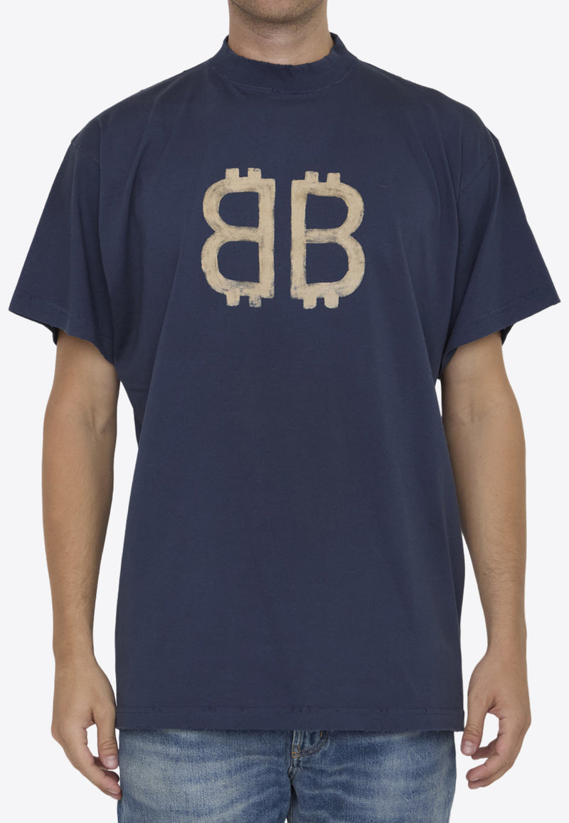 Balenciaga Crypto Crewneck T-shirt Blue 739028-TQVX6-4108