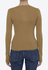 Max Mara Urlo V-neck Rib Knit Top Beige 2421366111-600-003