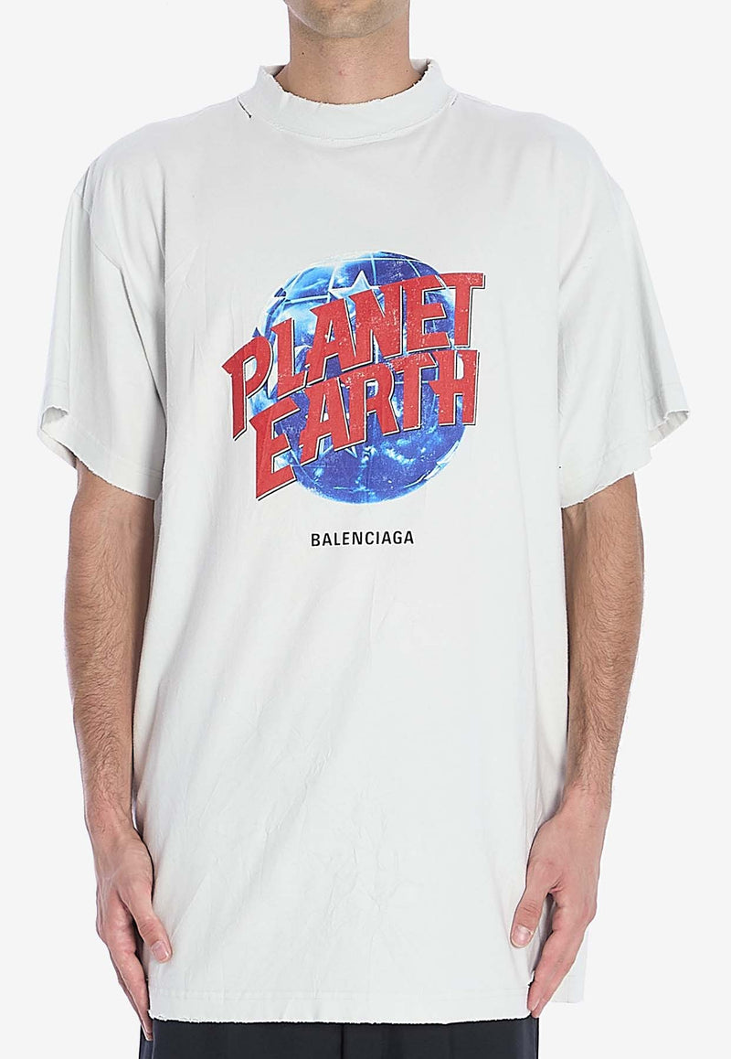 Balenciaga Planet Earth Print T-shirt White 787349-TRVC9-9012