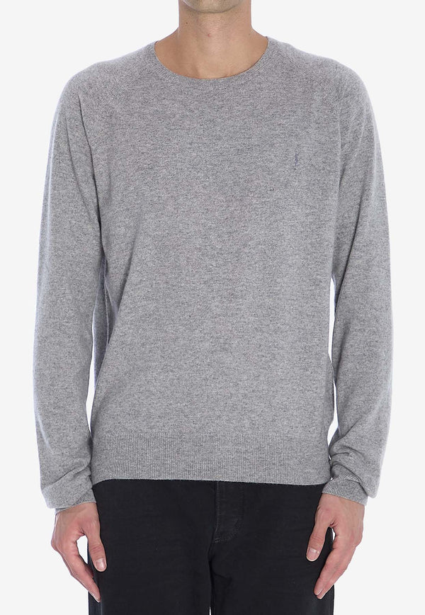 Saint Laurent Cassandre Embroidered Cashmere Sweater Gray 796556-YALL2-1403