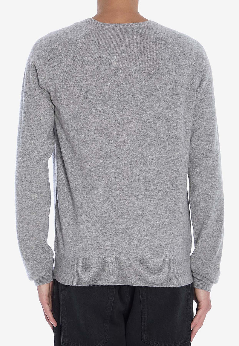 Saint Laurent Cassandre Embroidered Cashmere Sweater Gray 796556-YALL2-1403