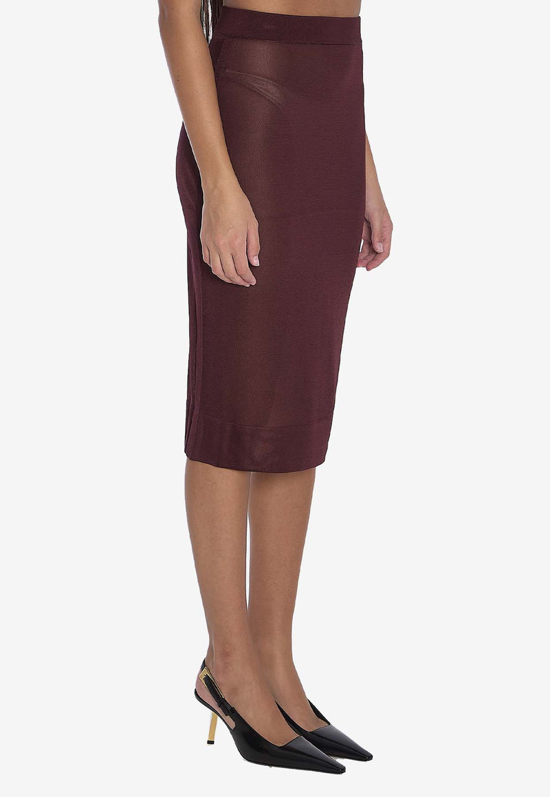 Saint Laurent Sheer Midi Pencil Skirt Bordeaux 811119-Y75YK-5080