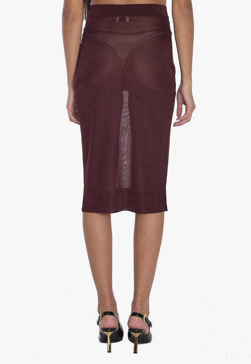 Saint Laurent Sheer Midi Pencil Skirt Bordeaux 811119-Y75YK-5080