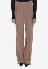 Saint Laurent Straight-Leg Pleated Silk Pants Beige 806809-Y7I21-2141