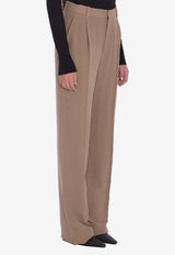 Saint Laurent Straight-Leg Pleated Silk Pants Beige 806809-Y7I21-2141